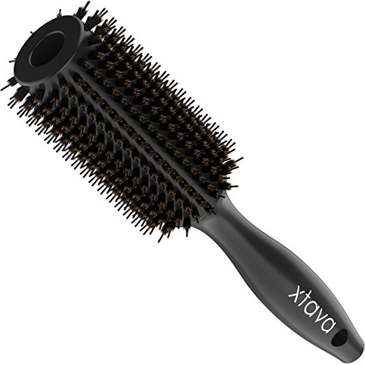 xtava 33mm Double Bristle Body Brush - Essential Salon Quality Round Brush with Natural Boar and Synthetic Nylon Bristles - Volumizing Hair Brush Best for Fast Drying Easy Detangling and Major Shine