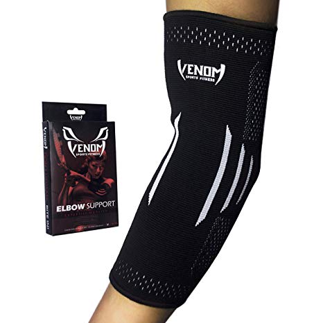 Venom Elbow Brace Compression Sleeve - Elastic Support, Tendonitis Pain, Tennis Elbow, Golfer's Elbow, Arthritis, Bursitis, Basketball, Baseball, Football, Golf, Lifting, Sports, Men, Women