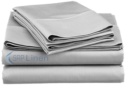 SRP Linen Egyptian Cotton Sateen 600-thread-count 24" Extra Deep Pocket Sheet Set Solid Size: King, Color: Silver