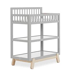 Hygge Changing Table in Pebble Grey Oak, Greenguard Gold & JPMA Certified, Comes with Safety Belts & 1” Changing Pad, Easy to Clean, Safe Wooden Furniture