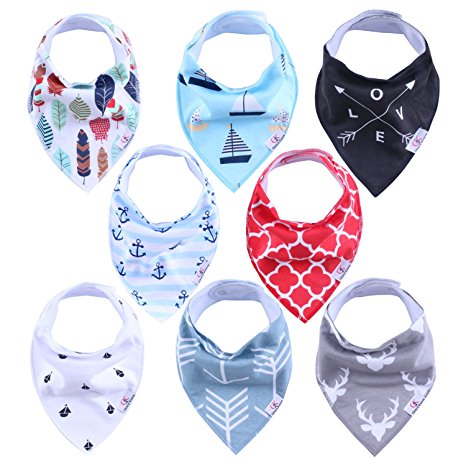 GK Baby Bandana Drool Bibs, Unisex 8 - Pack Gift Set for Drooling and Teething, Organic Soft Absorbent Cotton Toddlers Hypoallergenic Bibs for Boys and Girl with Adjustable Snaps