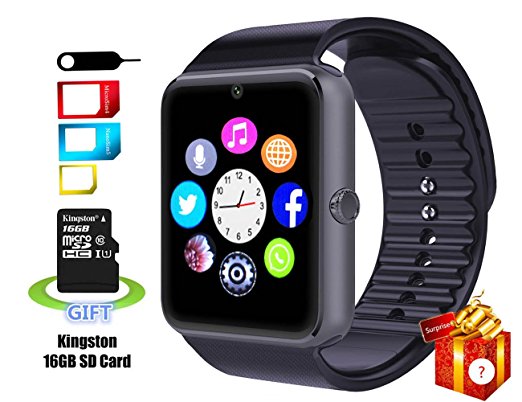 Smart Watch, 11TT Smartlife Sweatproof Bluetooth Smart Watch Phone YG8 with 16GB SD Card and SIM Card Slot for Android Samsung S5 S6 Note 4 5 HTC Sony LG and iPhone 5 5S 6 6 Plus Smartphones (Black)