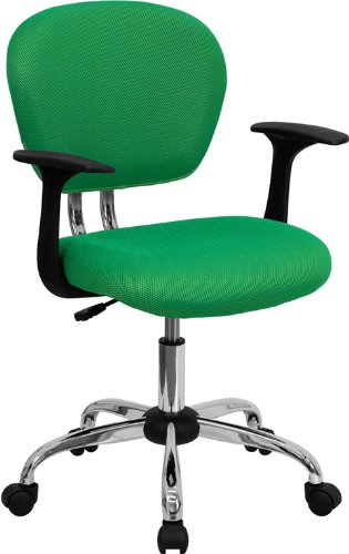 Flash Furniture Mid-Back Bright Green Mesh Swivel Task Chair with Chrome Base and Arms