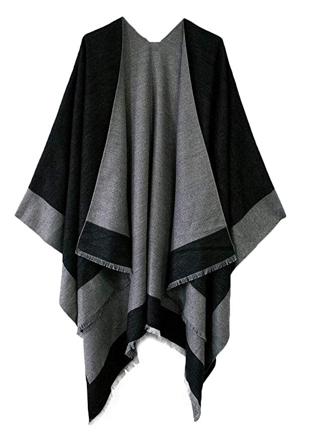 Women's Color Block Reversible Wrap Shawl Poncho Cape