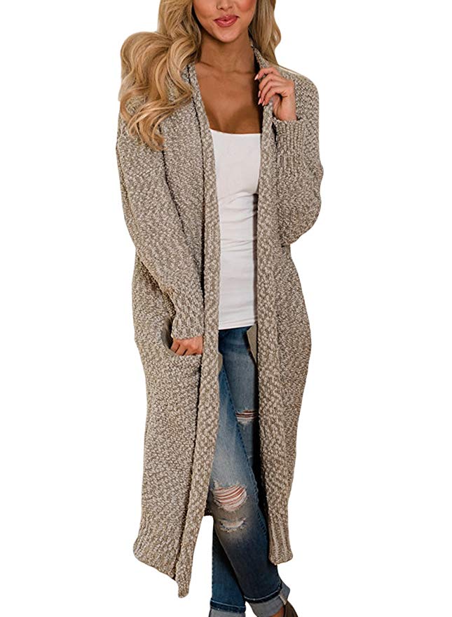 Dokotoo Womens Solid Casual Cozy Knit Open Front Long Cardigan Sweater