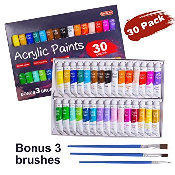 Acrylic Paint Set, Shuttle Art 30 x12ml Tubes Artist Quality Non Toxic Rich Pigments Colors Great For Kids Adults Professional Painting on Canvas Wood Clay Fabric Ceramic Crafts