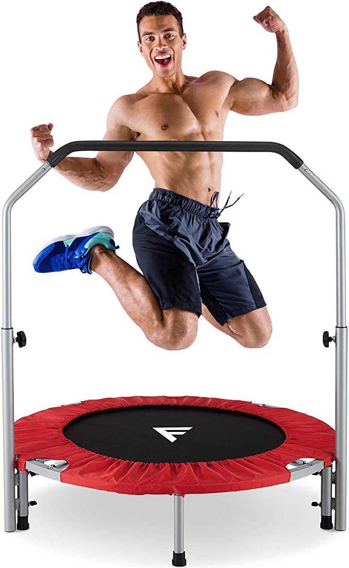 FiveJoy 40" Foldable Mini Trampoline for Kids and Adults, Fitness Rebounder with Adjustable Foam Handle, Exercise Trampo-line Indoor/Garden Workout Max Load 330 lbs