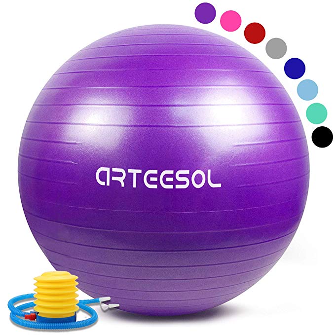 Exercise Ball Arteesol Yoga Ball with Quick Pump Anti-Burst Fitness Balance Swiss Gym Ball 45cm / 55cm / 65cm / 75cm Anti-Slip Heavy Duty Yoga Pilates Core Training Physical Therapy