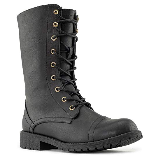 RF ROOM OF FASHION | Women's Ankle Lace up Combat Boots | Mid Calf Military Motorcycle Booties | Hidden Credit Card Pockets