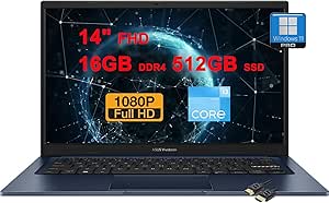 ASUS VivoBook 14 Business Laptop | 14" FHD Anti-glare | Intel Hexa-core i3-1215U | 16GB DDR4 512GB SSD | USB-C Privacy Webcam SonicMaster Win11Pro Blue   HDMI Cable