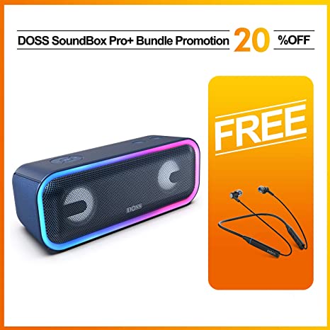 DOSS SoundBox Pro  Wireless Bluetooth Speaker Bundle with DOSS 31 Wireless Bluetooth Neckband Earphones - Black