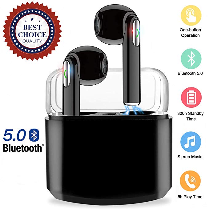 Wireless Earbuds,Bluetooth Earbuds Wireless Earphones Stereo Wireless Earbuds with Microphone/Charging Case Bluetooth in Ear Earphones Sports Earpieces Compatible iOS Samsung Android Phones(Black)