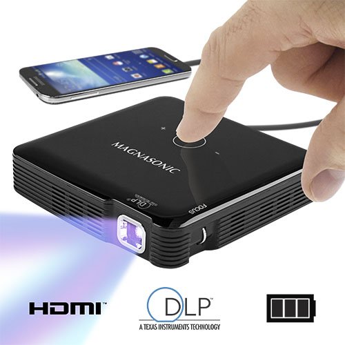 Magnasonic Mini Portable Pico Video Projector, HDMI, Rechargeable Battery, Built-In Speakers, DLP, Vibrant 100 Lumen Brightness for Movies, Presentations, Gaming, Smartphones, Tablets, Laptops (PP71)