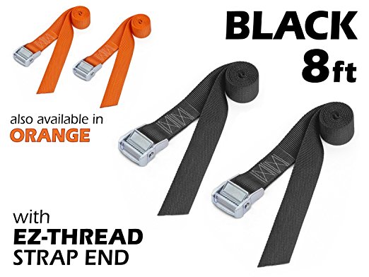 1½" x 8ft PowerTye Made in USA Heavy-Duty Lashing Strap with Heavy-Duty Buckle, Black, 2-Pack