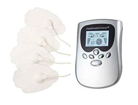 Lifetime Warranty, FDA cleared Healthmateforever TENS Unit Machine for Pain Management, Back Pain and sports injury Rehabilitation, 8 modes two ouputs mini micro Digital palm massager system, Handheld pain relief system Electronic Pulse digital Massager Unit, you can apply 4 pads on your body at same time, full body massage system. PM8 (Silver)