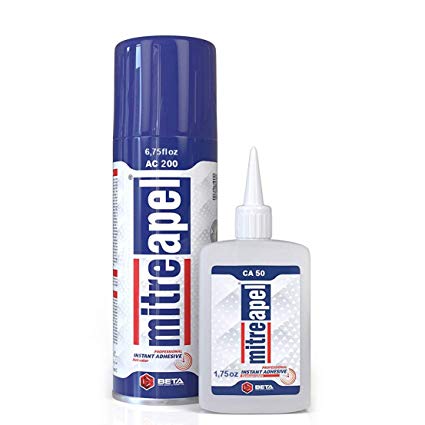 MITREAPEL Super CA Glue (1.75 oz.) with Spray Adhesive Activator (6.75 fl oz.) - Crazy Craft Glue for Wood, Plastic, Metal, Leather, Ceramic - Cyanoacrylate Glue for Crafting and Building (1 Pack)