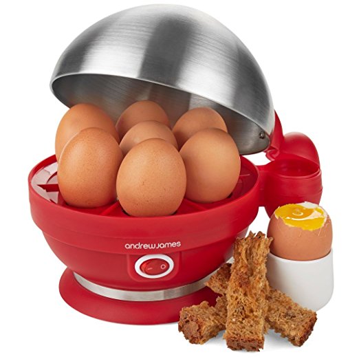 Andrew James Electric Egg Boiler In Red, With Steamer Attachments - 7 Egg Capacity & 2 Year Warranty