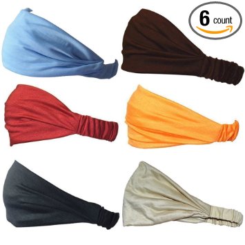 6 Count Sweat Wicking Stretchy Athletic Bandana Headbands / Head wrap / Yoga Headband / Head Sarf / Best Looking Head Band for Sports or Fashion, or Exercise