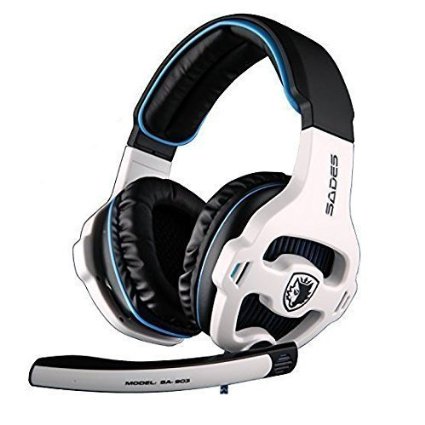 Sades SA903 7.1 Surround Sound USB PC Stereo Gaming Headset with Microphone  LED Light (White)