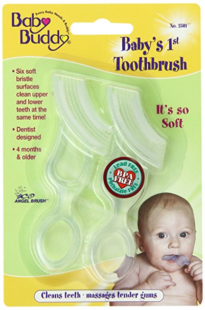 Baby Buddy Baby's 1st Toothbrush Teether-Innovative 6-Stage Oral Care System Grows With Your Child-Stage 4 for Babies/Toddlers-Kids Love Them, Clear 2 Pack