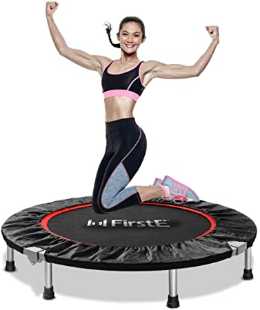 FirstE 40'' Portable Fitness Trampolines, Foldable Mini Trampoline for Adults and Kids with Safety Anti-Skid Pads Exercise Rebounder, Recreational Jump Trampoline for Indoor Outdoor, Max Load 330lbs