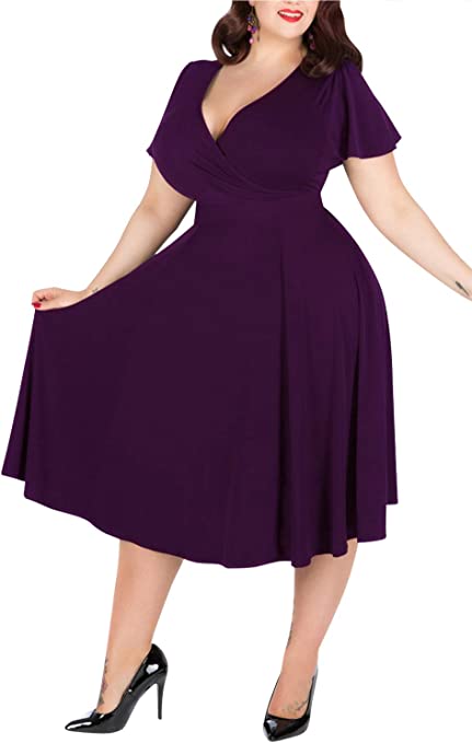 Nemidor® Women's V-Neckline Stretchy Casual Midi Plus Size Bridesmaid Dress