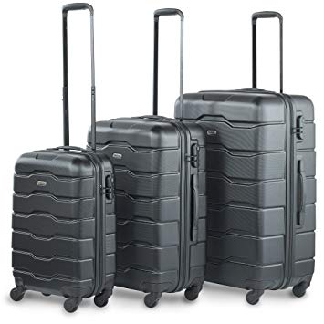 VonHaus Luggage Set of 3 ABS Lightweight Hard Shell Black Suitcase - 4 Wheel 360° Spinner - Cabin Travel Trolley – (21” 25” 29”)