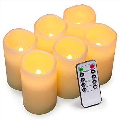 Geelywax Battery Operated LED Flameless Candles with Remote Control and Timer, 3"x5" (6 Pack)