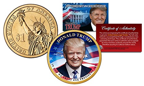 DONALD TRUMP 45th President Official Colorized 2016 Presidential Dollar $1 Coin