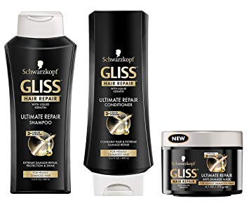 Schwarzkopf Gliss Ultimate Repair Shampoo, Conditioner & Treatment Bundle (3 items) (Anti-Damage Mask)