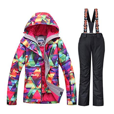 HOTIAN Women's High Windproof Technology Colorful Printed Snowboard Ski Jacket