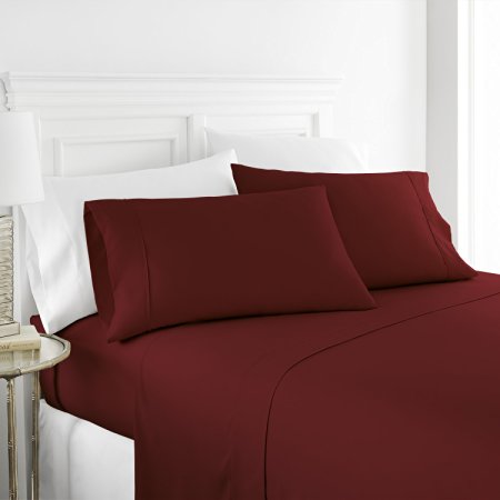 Italian Luxury® Soft Brushed Microfiber 4 Piece Deluxe Bed Sheet Set Deep Pocket- Hotel Quality - Queen - Burgundy