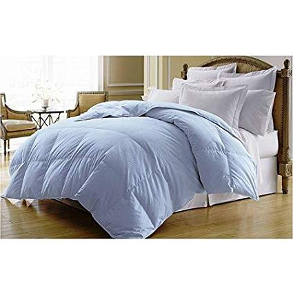 JBFF Luxury 400TC Dobby Stripe Duck Down Comforter (Twin, Light Blue),