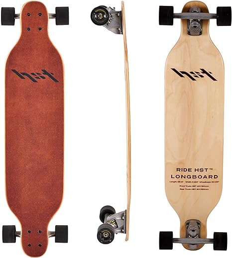 HST Longboard Skateboard Complete Cruiser – 7-ply Birch Cutaway Longboard with Patented Trucks for Cruising, Carving & Freestyle Fun. Great for Kids, Teens and Adults.