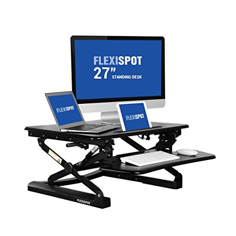 FlexiSpot 27" wide Stand Up Desk with wider keybaord tray - M1B Height-Adjustable Standing Desk Riser (S-Size-Black)