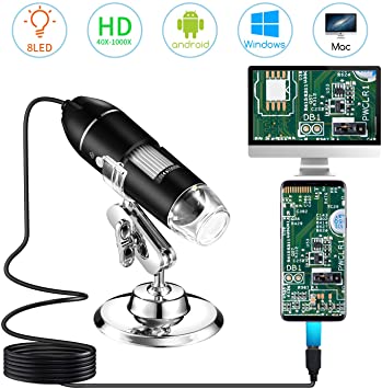 Digital Handheld Microscope, STPCTOU 40 to 1000x Magnification Endoscope 8 LED Mini Camera with OTG Adapter and Metal Stand Compatible with Mac Window7 8 10 Android Linux，Doesn't Work with iPhone/iPad