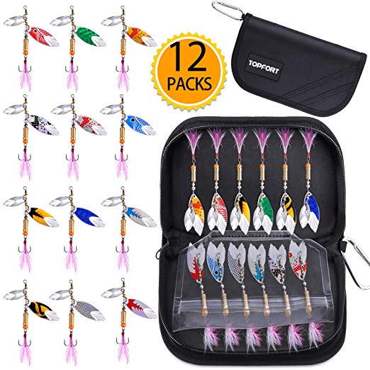 TOPFORT Fishing Lures, Fishing Spoon,Trout Lures, Bass Lures, Spinning Lures,Hard Metal Spinner Baits kit with Carry Bag