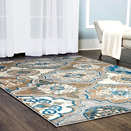 Home Dynamix Tremont Willow Bohemian Area Rug, Ikat Taupe/Blue 7'10" Round