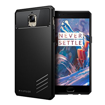 OnePlus 3 Case / OnePlus 3T Cover, KAPAVER Tough Rugged Case Cover - Solid Black Shock Proof Bumper Case (Original)