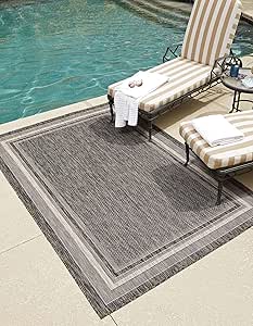 Unique Loom Outdoor Border Collection Area Rug - Soft Border (3' 3" x 5' 3" Rectangle, Black/ Ivory)