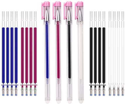 KINBOM 4 Colors Heat Erasable Fabric Pens Heat Pens with 20 Pieces Replaceable Pen Refills and 4 Pen Set