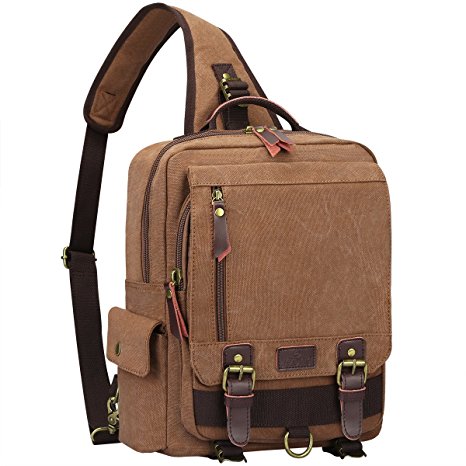 S-ZONE One Strap Sling Canvas Cross Body 13-inch Laptop Messenger Bag Travel Shoulder Backpack