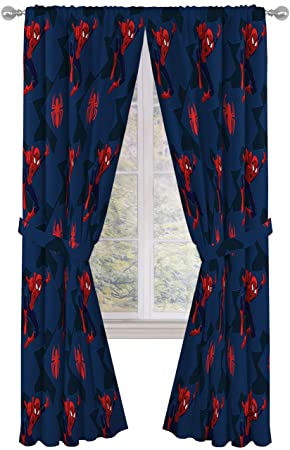 Jay Franco Marvel Spiderman Classic Saving The Day 84" Decorative Curtain/Drapes 4 Piece Set (2 Panels, 2 Tiebacks)