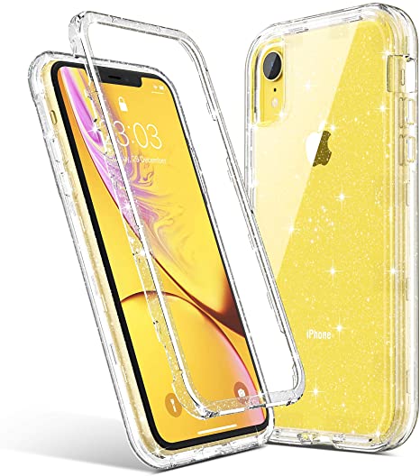 ULAK Stylish Glitter Clear Case for iPhone XR, Heavy Duty Hybrid Hard PC Back Cover with Shock Absorption Bumper and Front Frame Anti-Scratch Premium Phone Case for iPhone XR 6.1 inch, Glitter