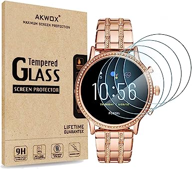 AKWOX [4-Pack] Tempered Glass Screen Protector for Fossil Gen 5 Julianna, [2.5D Arc Edges High Definition 9H Hardness] Anti-Scratch screen protector for Fossil Women Gen 5 Julianna Smartwatch
