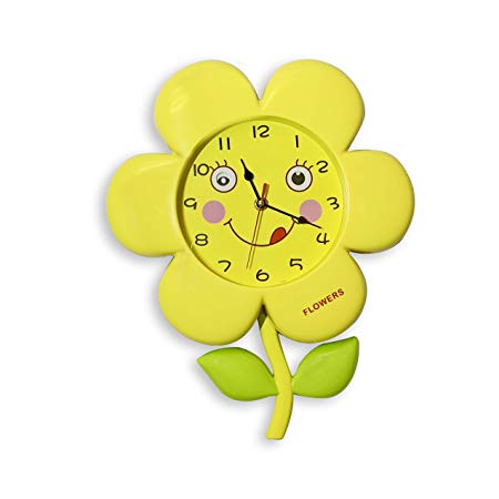Flowers Wall Clocks Creative Decoration Art Clock Wall Clock Nursery Home Decor,Wonderful Kids Room Gift (Yellow)