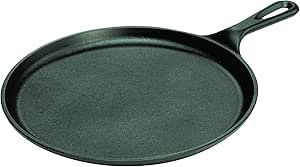 Lodge 10.5" Cast Iron Round Griddle - Bilingual, Black (L9OG3CN)