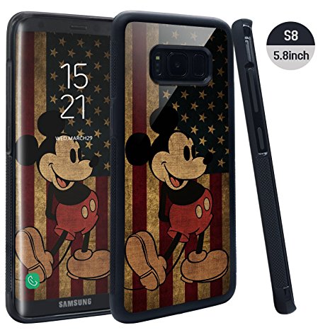 Samsung Galaxy S8 Case, Onelee - [Never fade] Shockproof Protective Premium PC and Soft TPU Case Cover for Samsung Galaxy S8 (Mickey Mouse and US Flag)