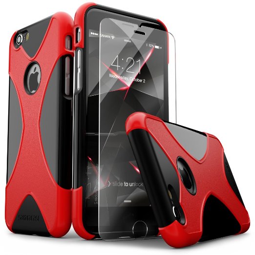 iPhone 6 Case iPhone 6s Case Black Red SaharaCase X-Case Protection Kit with Bonus ZeroDamage Tempered Glass Screen Protector 120 Mix-Match Color Combinations 3-Layer Protective Design Black