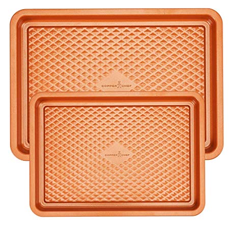 Copper Chef 2-Pc. Cookie Sheet Set | 9x13 Cookie Sheet and 12 x 17 Cookie Sheet - Non Stick Coating | Chef-Grade Baking Pans for Oven Use | Diamond Pan Collection